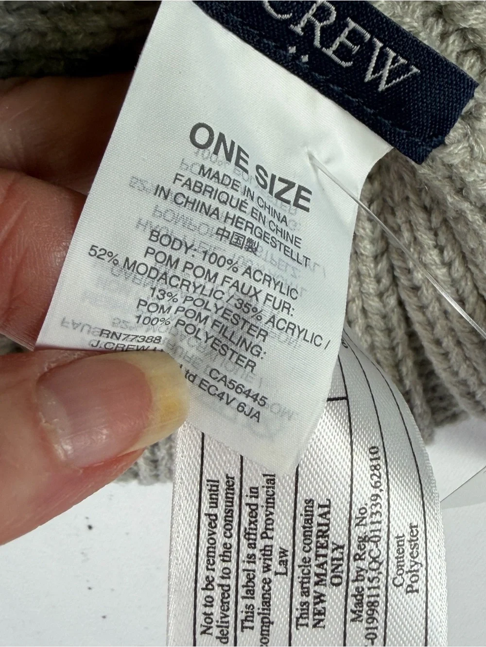 J. Crew Gray Knit Beanie with White, Gray & Peach Pompom!  NWT - warm fashion